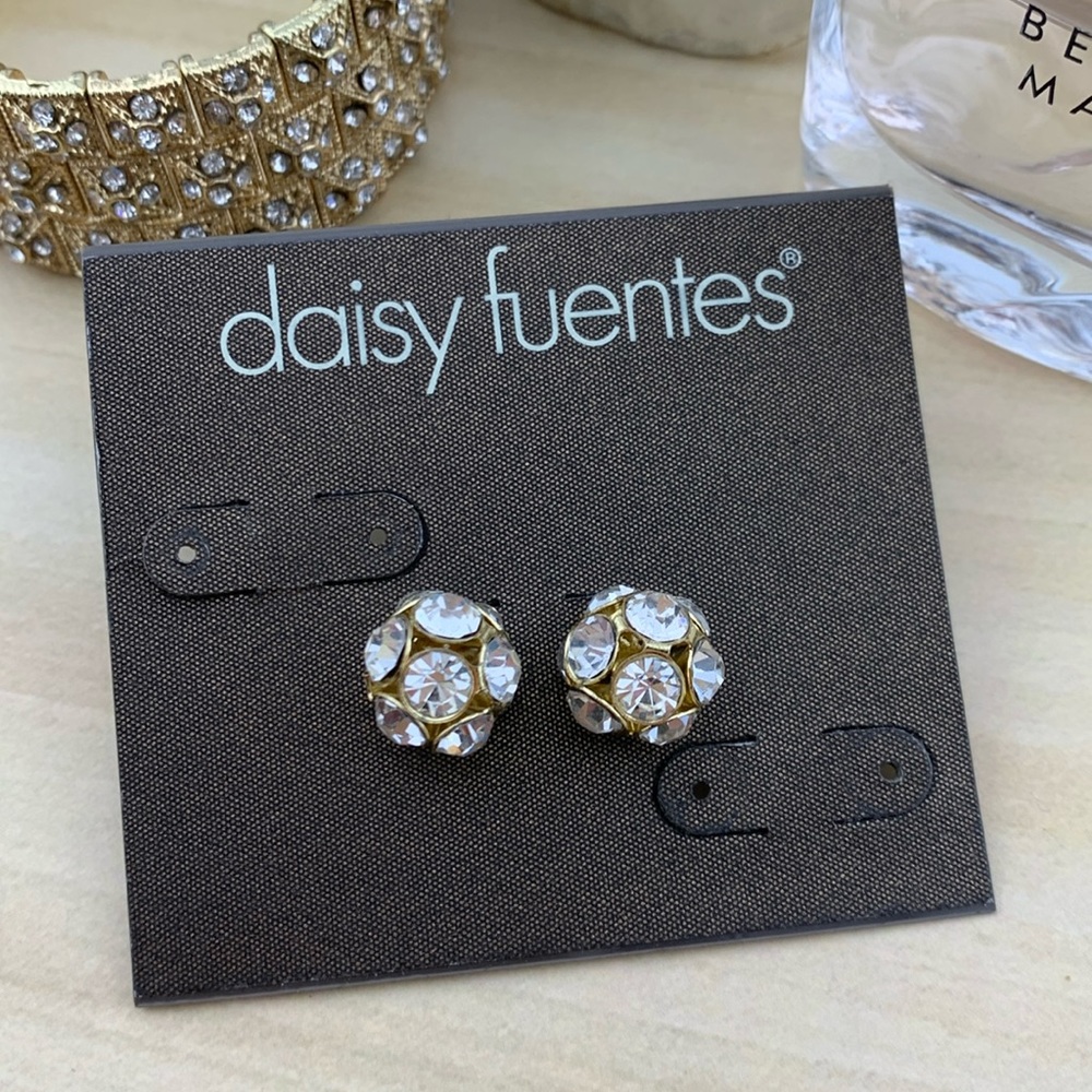 NEW Daisy Fuentes Multi Rhinestone Ball Gold Tone Stud Earrings